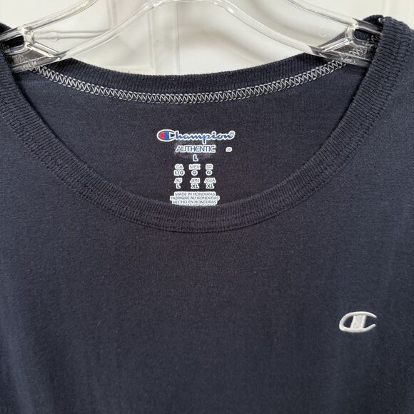 Champion Sleeveless Tshirt Size L Navy Logo Crew Neck Muscle Tee - Picture 4 of 7